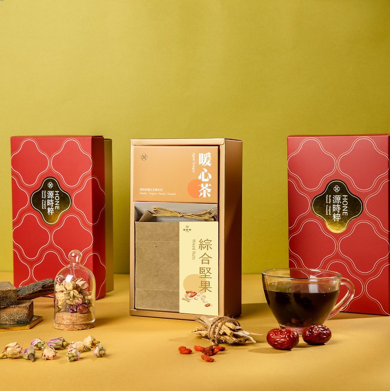 Yuanshi Cui Brown Sugar Brick Nut Beauty Gift Box - Order three boxes and get a pack of coconut-flavored popcorn - Honey & Brown Sugar - Paper Yellow