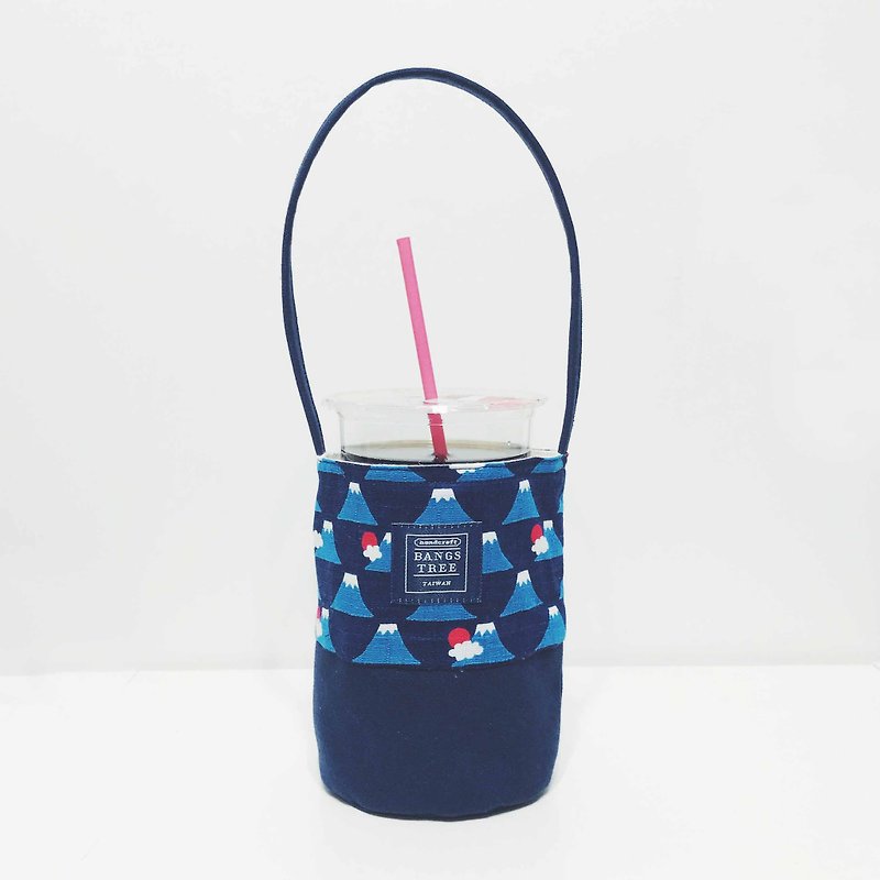 Drink bag - dark blue Fuji - ถุงใส่กระติกนำ้ - ผ้าฝ้าย/ผ้าลินิน สีน้ำเงิน