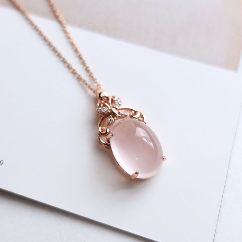 Natural rose quartz pink beauty soft pink crystal clear natural crystal sterling silver necklace gift - Necklaces - Sterling Silver Pink