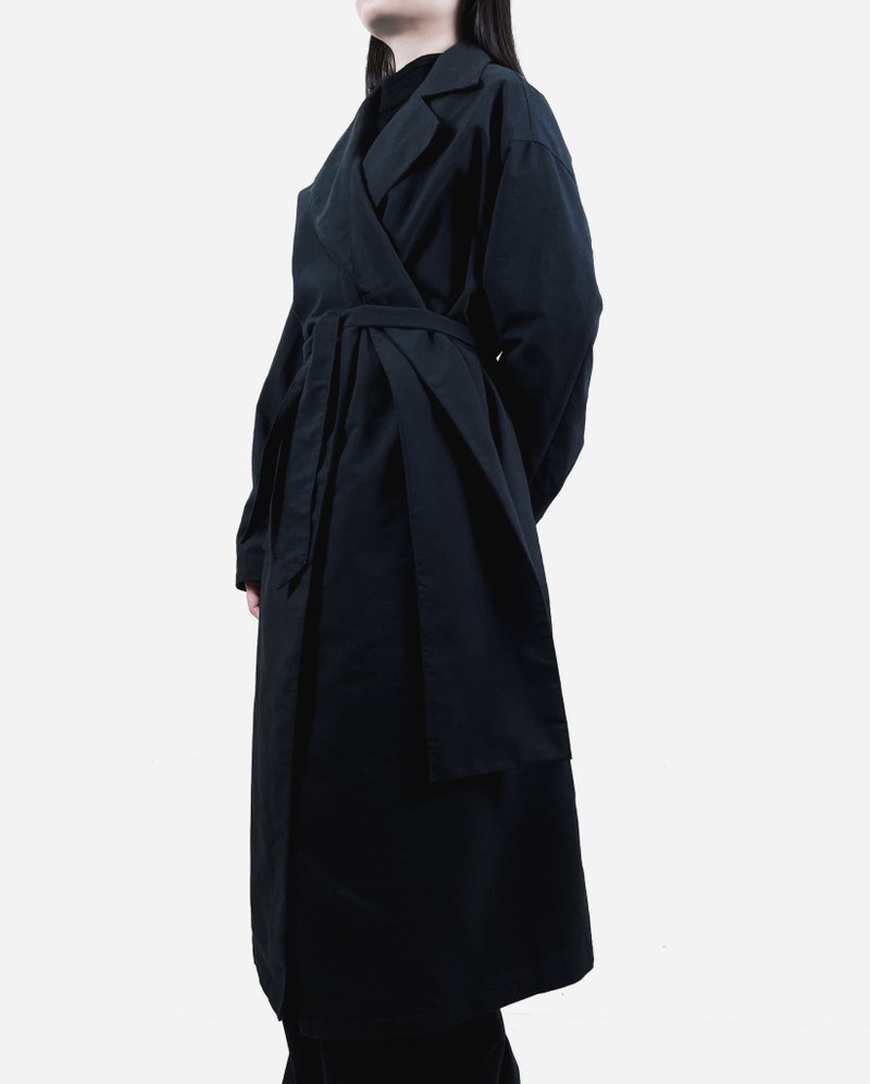 空寥 拼接風衣外套 (黑/灰) Organic Cotton & Recycle - 男夾克/外套 - 棉．麻 黑色