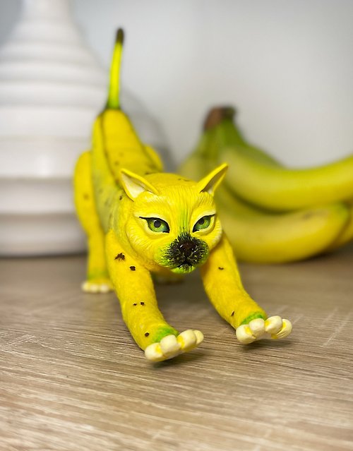 Handmade by Barshay Banana Cat doll, banana decoration, cat puppet, cute kitten figurine