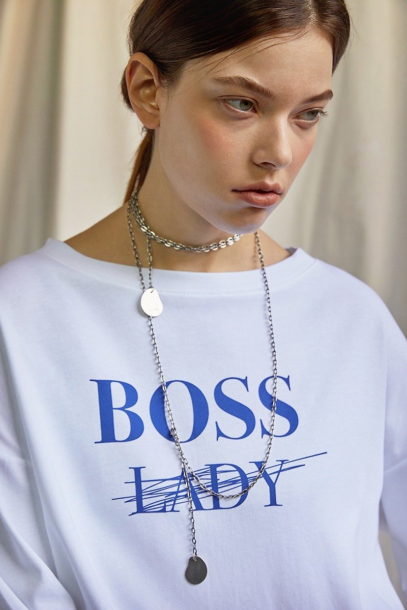 Boss Lady T-shirt / White - เสื้อยืดผู้หญิง - ผ้าฝ้าย/ผ้าลินิน ขาว