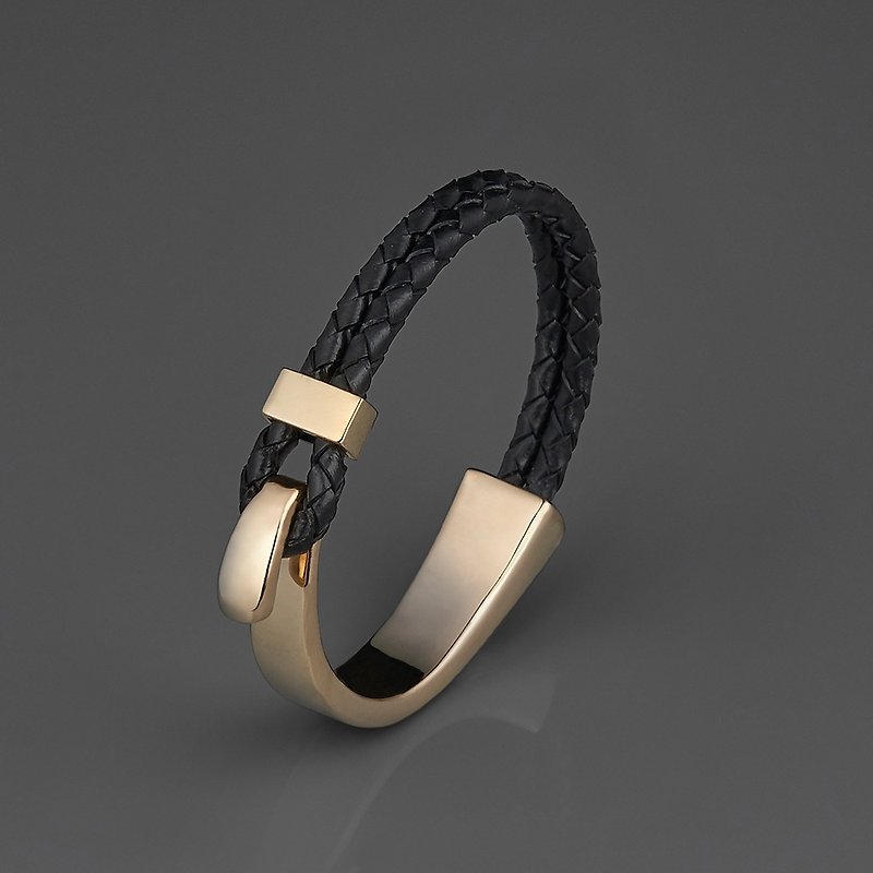 Buckle clasp leather bracelet - Bracelets - Other Metals Black
