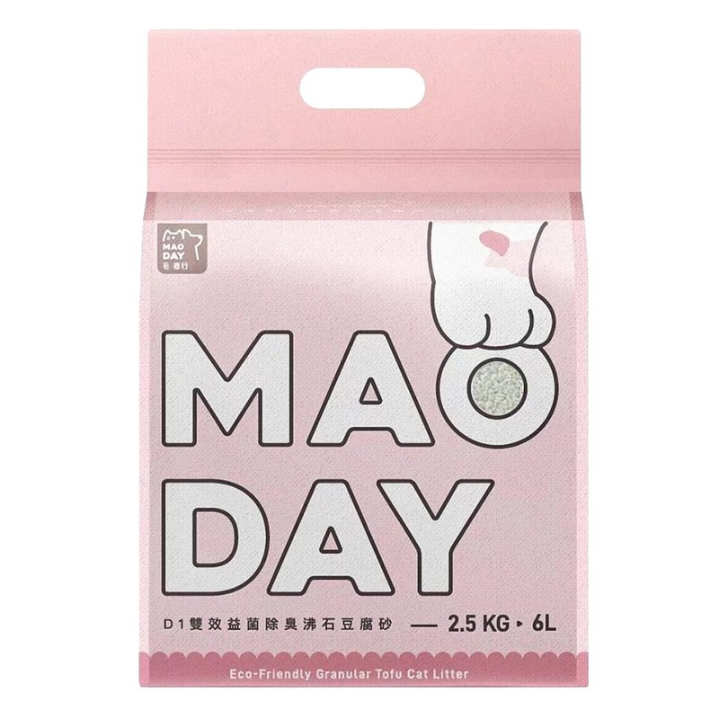 毛商行 Maoday D1雙效益菌除臭礦型豆腐砂2.5kg 沸石款 (1包入) - 貓砂/貓砂盆/墊 - 環保材質 粉紅色