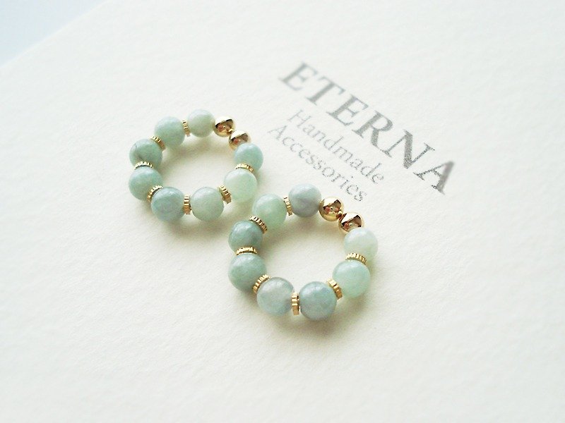 Jadeite and metal beads, tiny hoop earrings - Earrings & Clip-ons - Stone Green