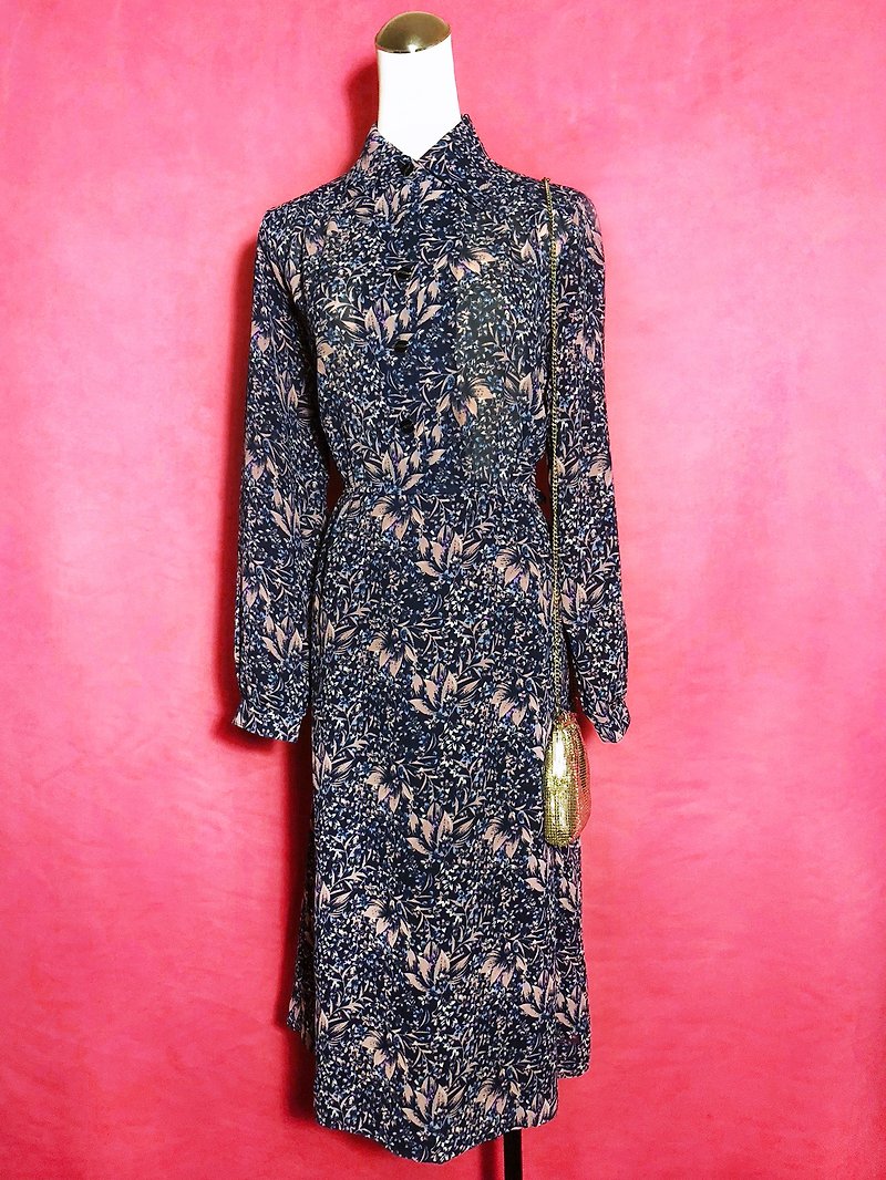 Flower Chiffon Long Sleeve Vintage Dress / Foreign Return to VINTAGE - One Piece Dresses - Polyester Multicolor