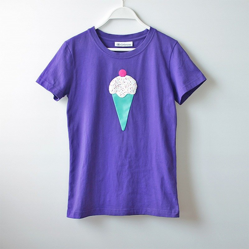 Ice Cream Short Sleeve T-shirt No.2 - เสื้อยืดผู้หญิง - ผ้าฝ้าย/ผ้าลินิน สีม่วง