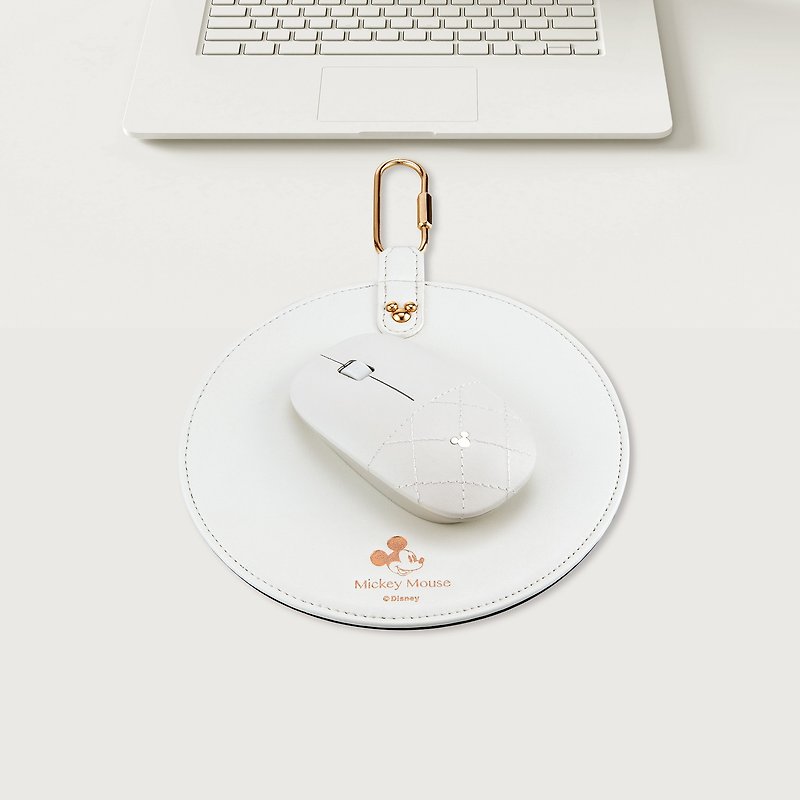 infoThink 米奇系列皮革無線光學滑鼠+滑鼠墊超值組-珠白 - 電腦配件 - 人造皮革 白色