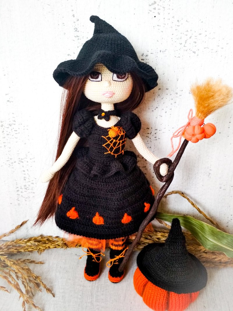 Handmade little witch doll. Soft witch doll halloween. Indoor halloween decor. - Stuffed Dolls & Figurines - Other Materials Black