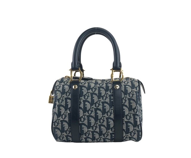Dior トロッター ボストンバッグ ネイビー モノグラム 美品 DIOR トロッターパターンボストンバッグ ネイビー｜VINTAGE QOO