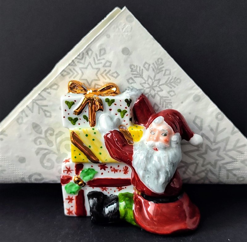 Christmas napkin holder / Swedish Christmas Santa Claus kitchen decor - Pottery & Ceramics - Pottery Red