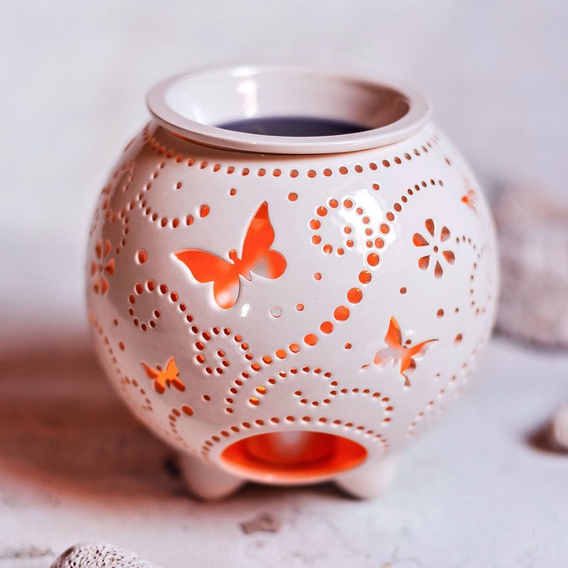 Butterfly Ceramic Oil Burner, Wax Melt Warmer, or Tealight Holder - Candles & Candle Holders - Pottery 