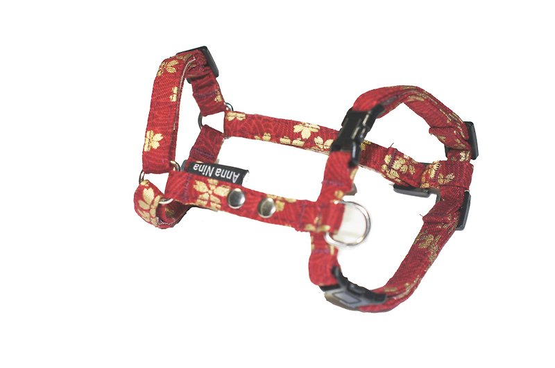 [AnnaNina] pet chest strap dog H-type chest straps love cherry red - Collars & Leashes - Cotton & Hemp 