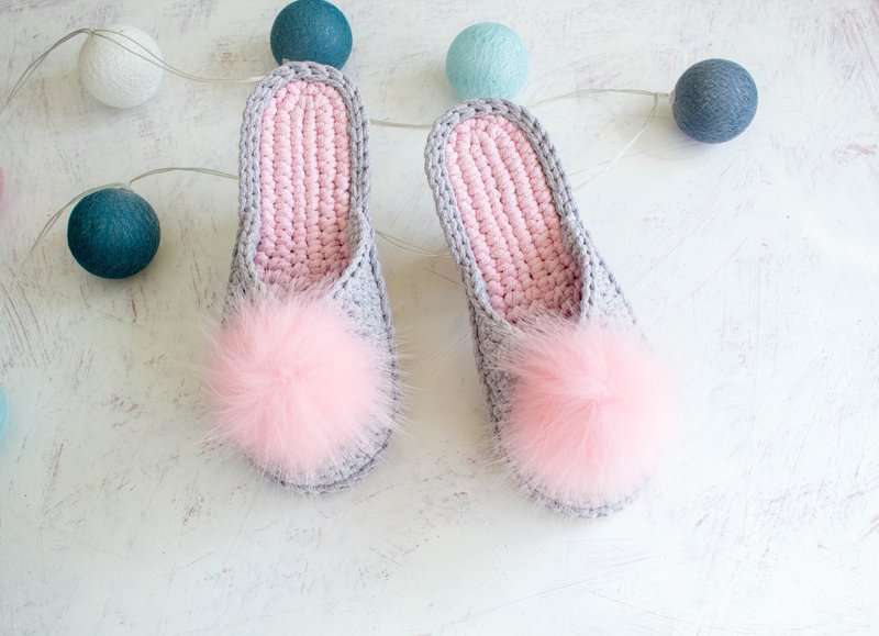 crotchet slippers - Knitted slippers - House slippers - Slippers - Cotton & Hemp Multicolor