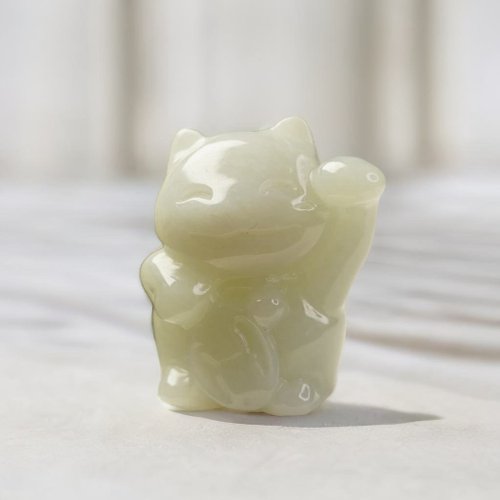 瓔珞翡翠 白翡翡翠招財貓 | 天然緬甸玉翡翠A貨 | 送禮