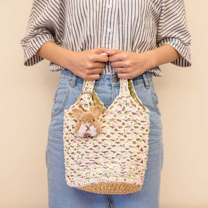 Hand-woven bag - summer fishing net bag - กระเป๋าถือ - ผ้าฝ้าย/ผ้าลินิน ขาว