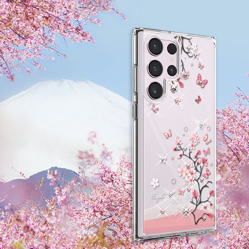 Samsung S25/S24/S23/S22 輕薄軍規防摔水晶彩鑽手機殼-日本櫻 - 手機殼/手機套 - 其他材質 多色