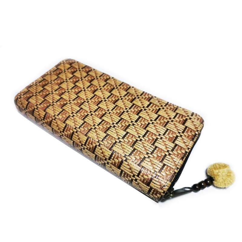 Unique Natural Rattan wallet Woven rattan zip wallet with Pom Pom Zipper - 銀包 - 其他材質 金色