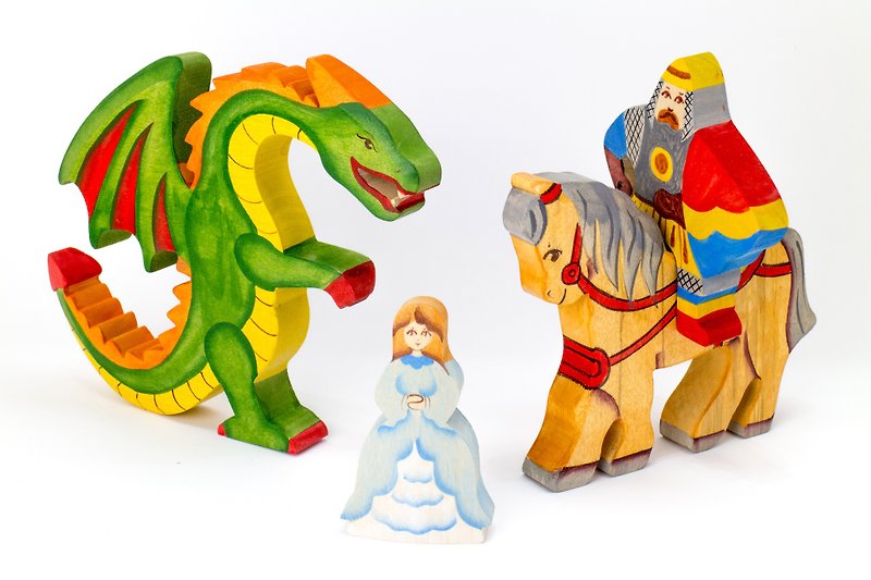 俄羅斯積木-淳木童話-套組系列: 馬背上的騎士.龍.公主 - 寶寶/兒童玩具/玩偶 - 木頭 