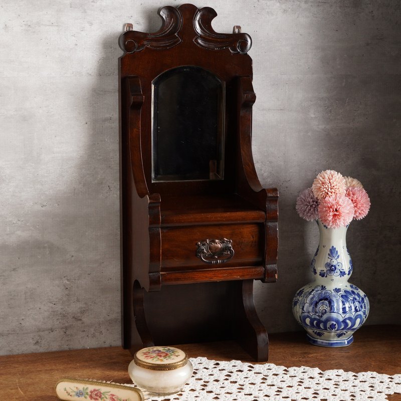 1930荷蘭古董手工實木/橡木梳妝鏡 - 彩妝刷具/鏡子/梳子 - 木頭 咖啡色