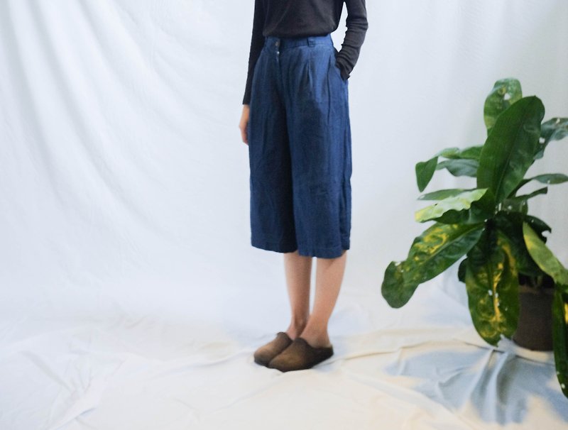 imperfect medium blue | Indigo Natural Dyed | Linen Pants - กางเกงขายาว - ผ้าฝ้าย/ผ้าลินิน สีน้ำเงิน