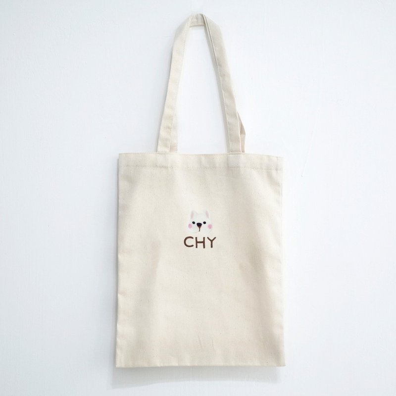 【Q-cute】袋子系列-直式-狗狗頭、貓貓頭、兔兔頭-加字/客製化 - 手提包/手提袋 - 棉．麻 多色