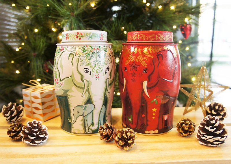 【聖誕禮物│交換禮物】耶誕祝福大象茶罐禮盒(附贈小卡片一張) - 茶葉/茶包 - 新鮮食材 多色