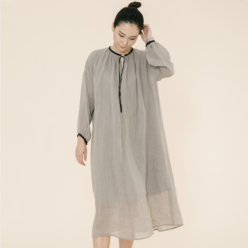 BUFU ramie long sleeves dress   D170602 - Qipao - Cotton & Hemp Silver