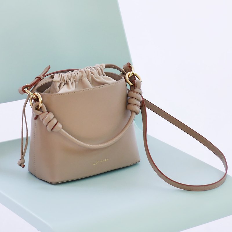 Fuji Bucket Bag in Taupe - Drawstring Bags - Genuine Leather Khaki