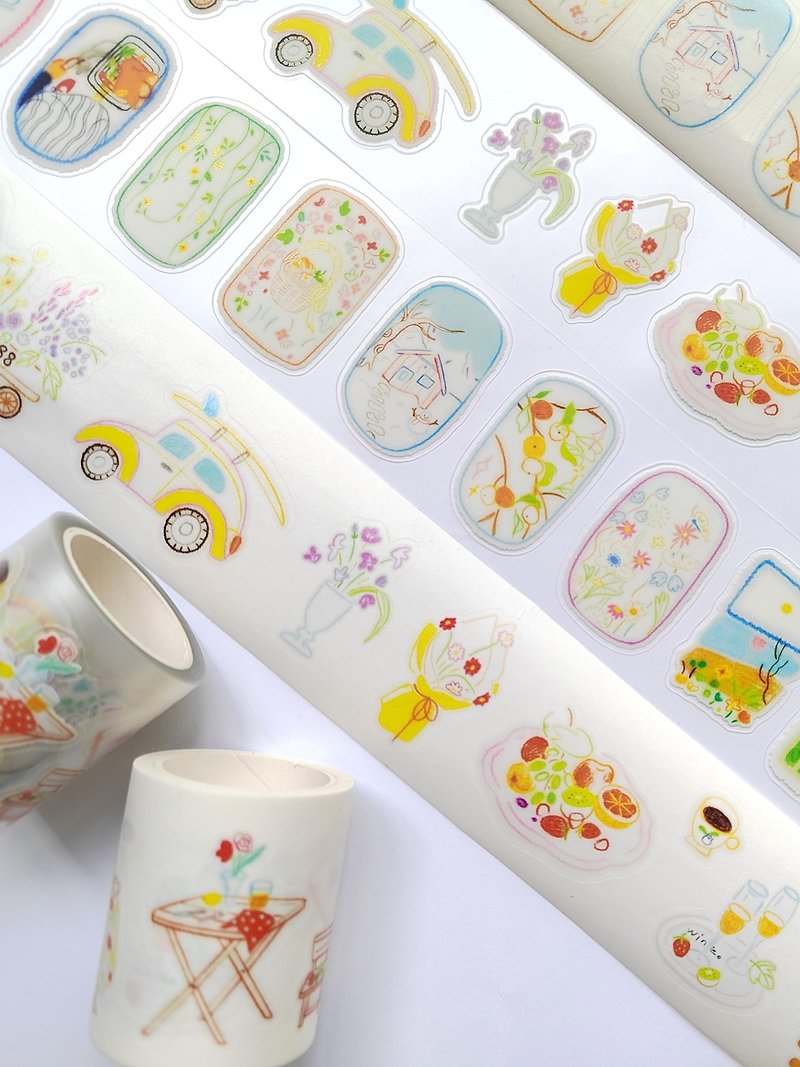 【Tape】Little Healing PET Japanese paper tape cutting notebook with 5-meter roll - Washi Tape - Paper Multicolor