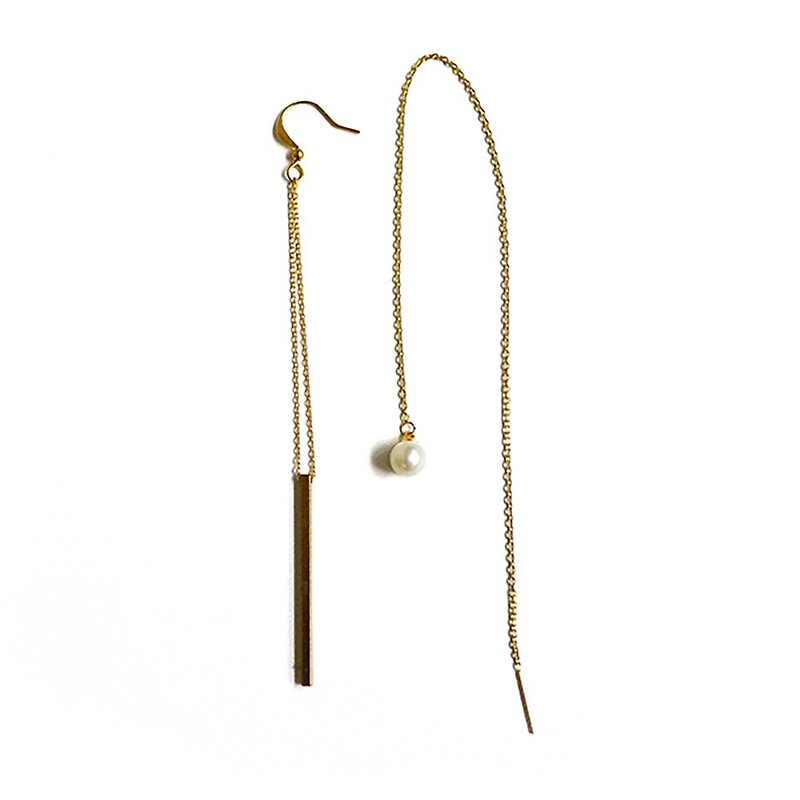 Ficelle | handmade brass natural stone bracelet | [Happiness] asymmetric earrings - Earrings & Clip-ons - Gemstone 