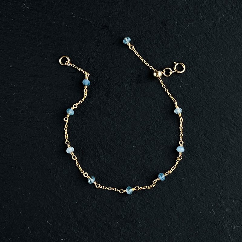 14kgf Aquamarine Chain Bracelet Gift Box - 手鍊/手環 - 寶石 藍色