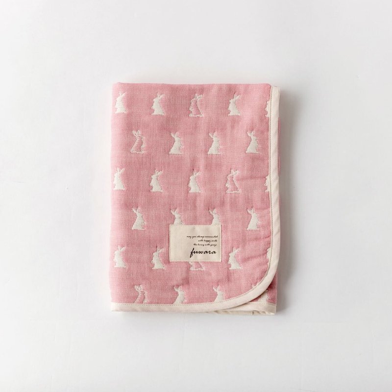 【日本fuwara六重紗小蓋毯、浴巾】粉色兔子小蓋毯 - 毛巾/浴巾 - 棉．麻 粉紅色