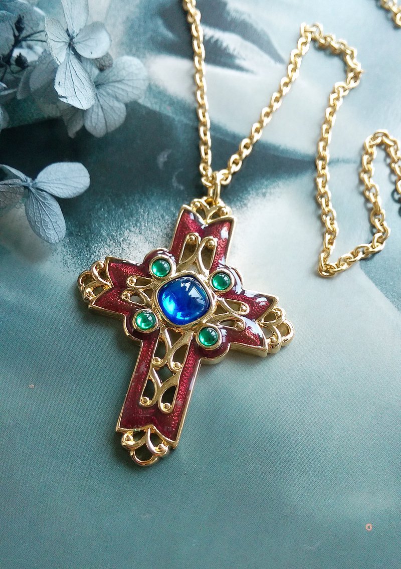【西洋古董飾品 】1992年 AVON Fashion Cross  十字架 項鍊 - 項鍊 - 其他金屬 金色