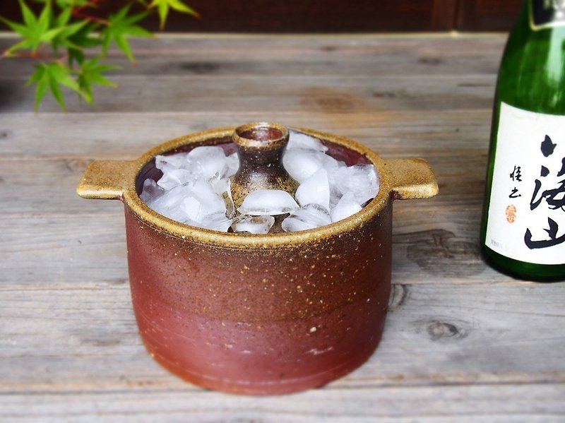 Bizen sake bottle and sake bottle cooler set t-064 - Pottery & Ceramics - Pottery Brown