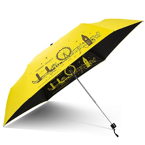 TDN 雙龍倫敦超細黑膠蛋捲傘三折傘抗UV鉛筆傘晴雨傘兒童傘(向陽黃)