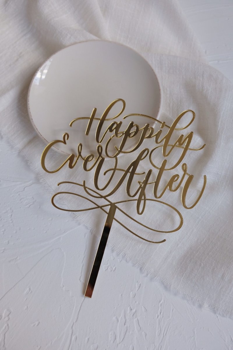 西洋書法 Happily Ever After 婚禮 結婚蛋糕插牌 - 其他 - 壓克力 金色