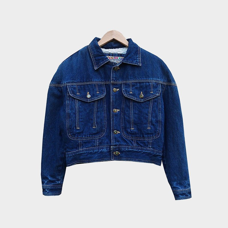 Shop vintage cotton denim jacket B48 - เสื้อแจ็คเก็ต - เส้นใยสังเคราะห์ สีน้ำเงิน