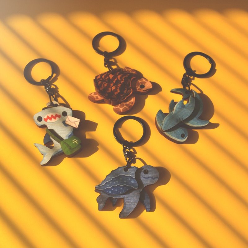 Mumu Keychain-Hammerhead Shark, Hawksbill Sea Turtle, Leatherback Turtle, Hammerhead Shark Postman-Marine Animal Series - ที่ห้อยกุญแจ - ไม้ 