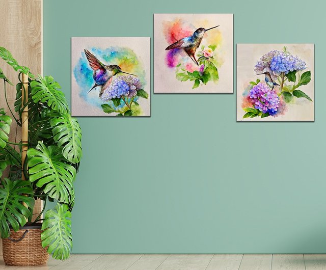 ハチドリと花のアクリル画 Hummingbird 原画　アート ハチドリと花のアクリル画 Hummingbird 原画 アート