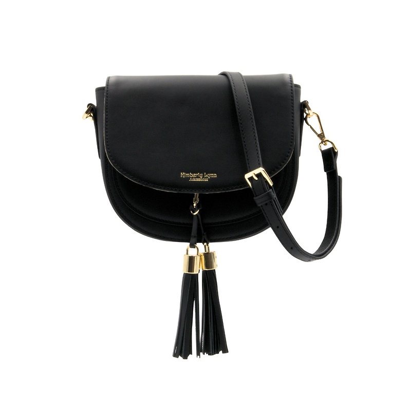 Changeable Cover Genuine Leather Saddle Bag - Elegant Matte Black - กระเป๋าแมสเซนเจอร์ - หนังแท้ สีดำ