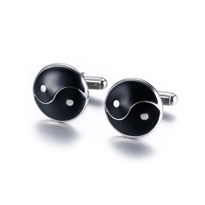 Kings Collection Black Silver Tai Chi Cufflinks KC10045 Silver - Cuff Links - Other Metals Black