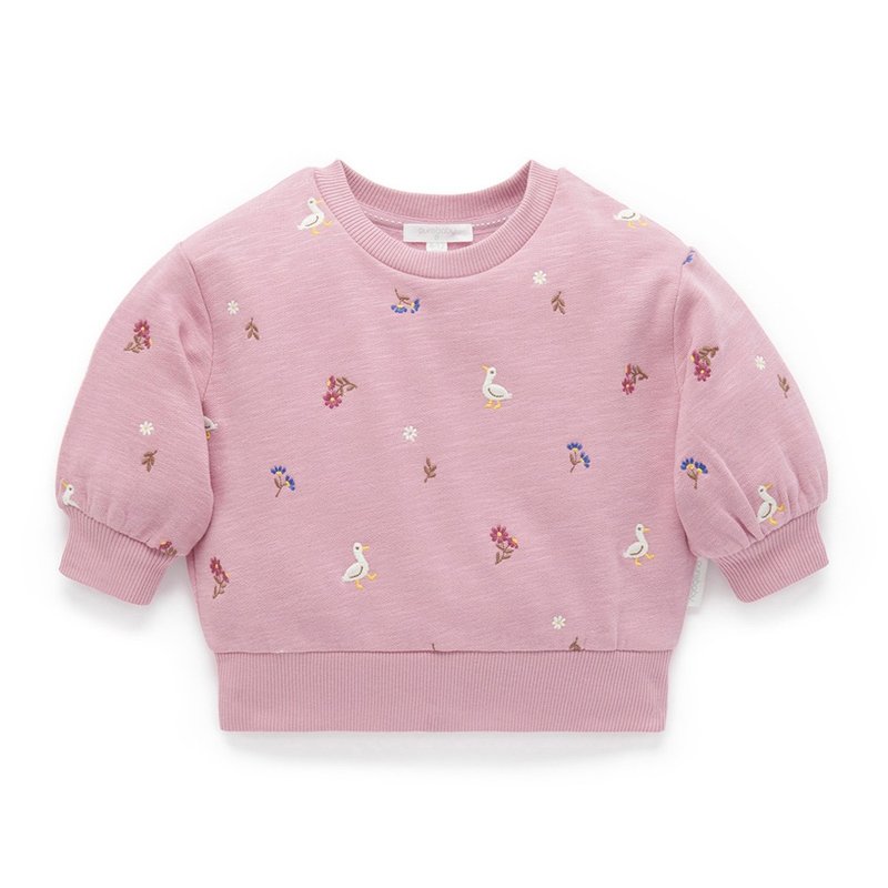 Australian Purebaby organic cotton girls' long-sleeved thermal top 12M~4T lilac embroidery - เสื้อยืด - ผ้าฝ้าย/ผ้าลินิน 