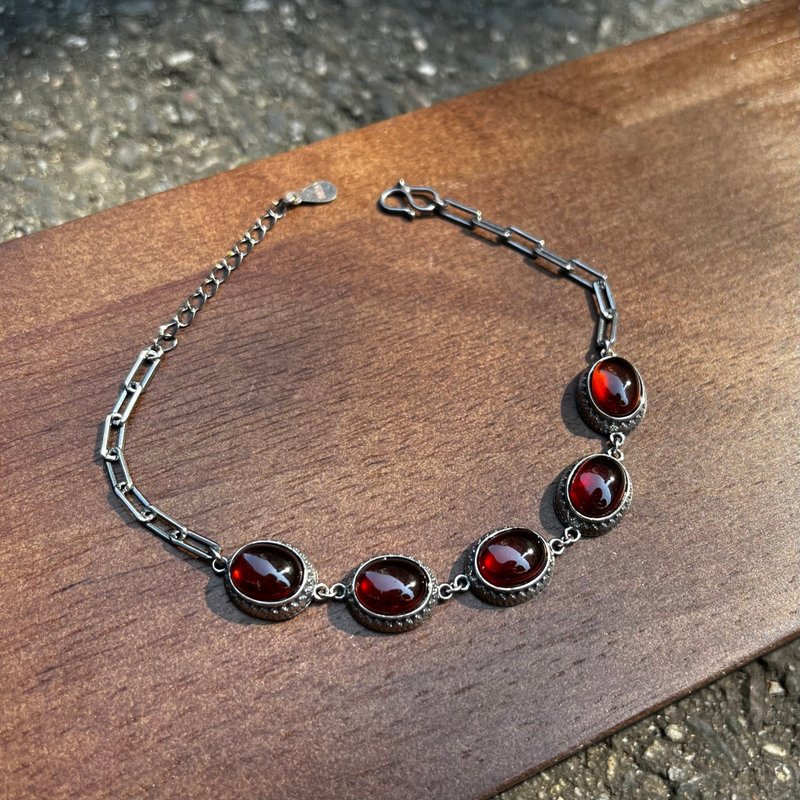 Xiyingyao 925 Silver red Stone Stone bracelet crystal ethnic style for men and women - Bracelets - Crystal Silver