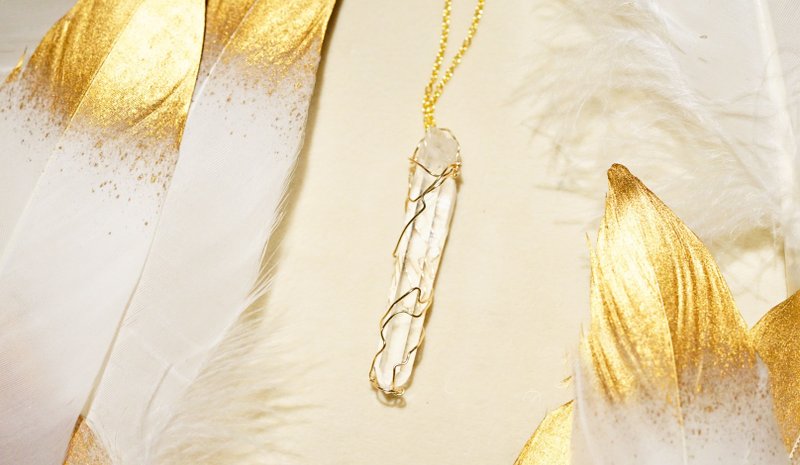 純手工進口14K包金繞線哥倫比亞利姆利亞白水晶柱項鍊 - 項鍊 - 寶石 多色