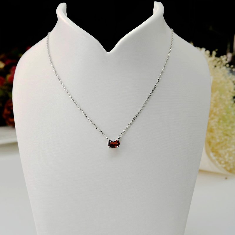 [Lalune] Intoxicating Blush Garnet 925 Sterling Silver Necklace - Necklaces - Gemstone Red