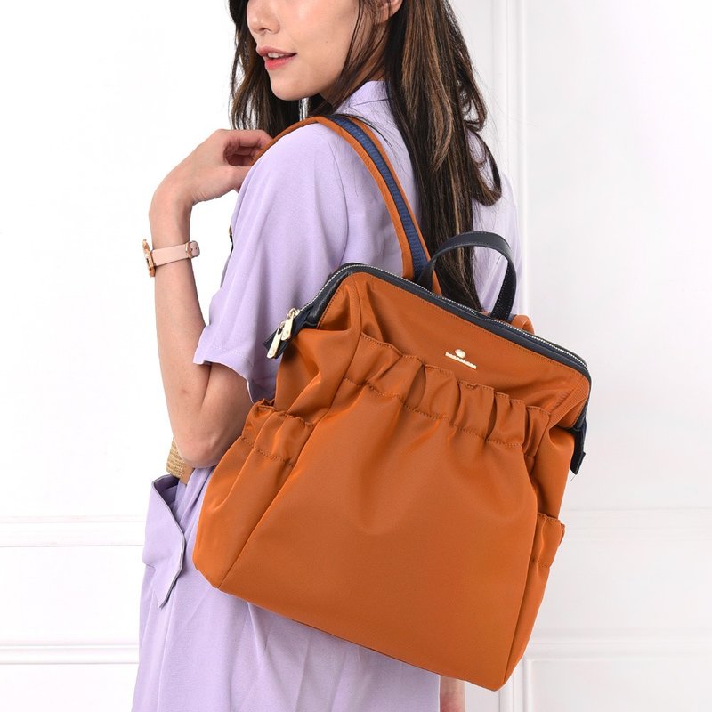 Ultra-light back-fitting doctor’s gold-plated backpack for commuting and decompressing A4 file laptop bag – fashionable blue and orange - กระเป๋าเป้สะพายหลัง - ไนลอน สีส้ม