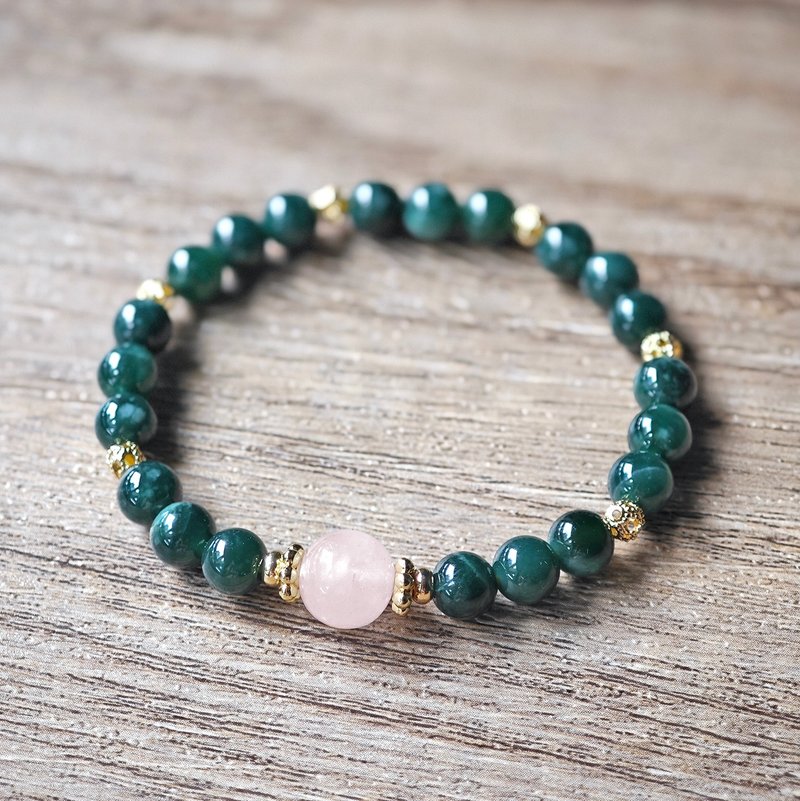 Jade Rose Quartz Bracelet Birthday Gift Handmade Jewelry Gift Giving Jadeite - Bracelets - Jade Green