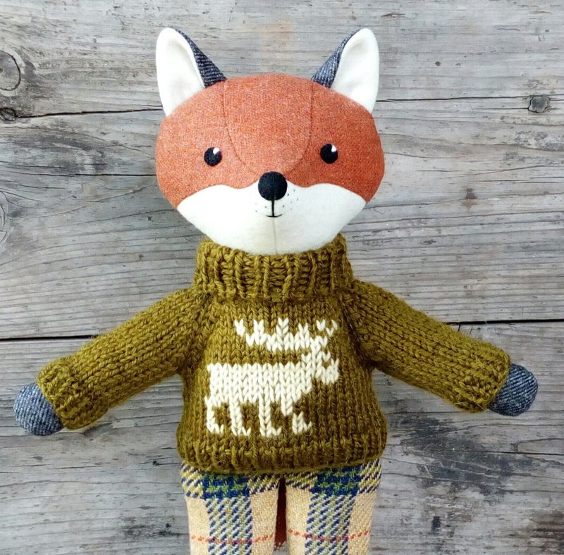 Red fox boy, handmade wool fox toy, stuffed animal doll - Stuffed Dolls & Figurines - Wool 