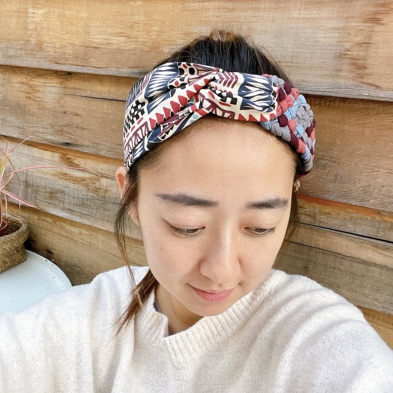 Aifeimi's patented design - adjust the tightness of Morandi color totem royal braided headband - Headbands - Cotton & Hemp Silver